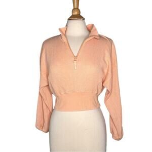 Hippie Rose Waffle Knit Half Zip Orange Cropped Pullover Long Sleeve Shirt GG22